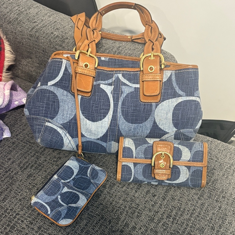 Coach Blue and Tan Satchel Set